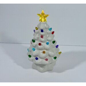 Ceramic Light-Up Christmas Tree 7” Multicolor Bulbs & Gold Star Topper Holiday